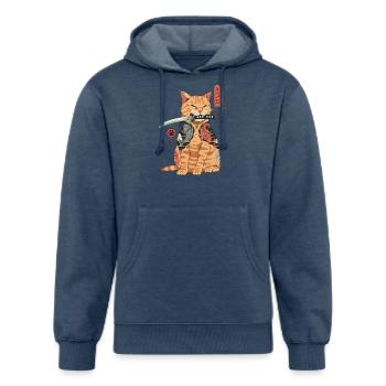 Samurai Katana Cat Vintage Retro Cat Lover - Unisex Organic Hoodie - heather navy - Front
