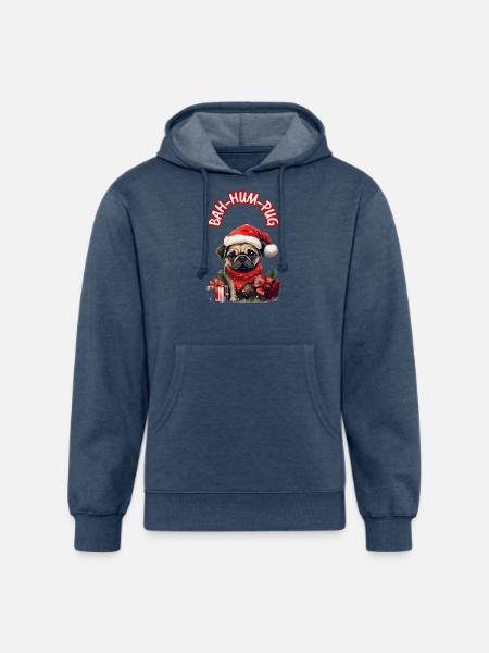 Bah Hum Pug - Unisex Organic Hoodie - heather navy