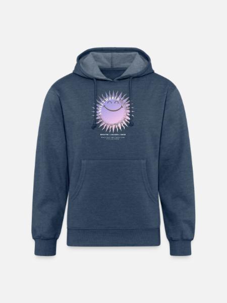 SmileyWorld Smiling Sun In Purple - Unisex Organic Hoodie - heather navy