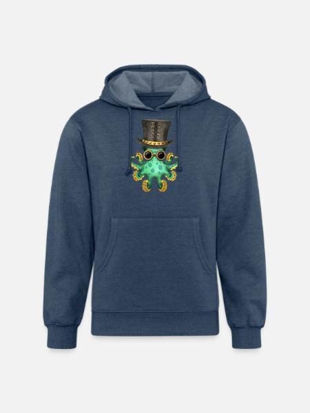 Steampunk Green Octopus - Unisex Organic Hoodie - heather navy
