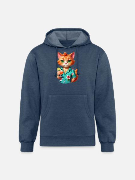 Hawaiian Casino Cat - Unisex Organic Hoodie - heather navy