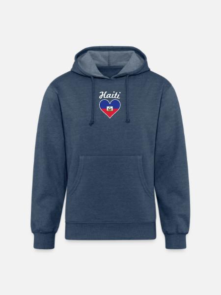 Haiti Flag Heart - Unisex Organic Hoodie - heather navy