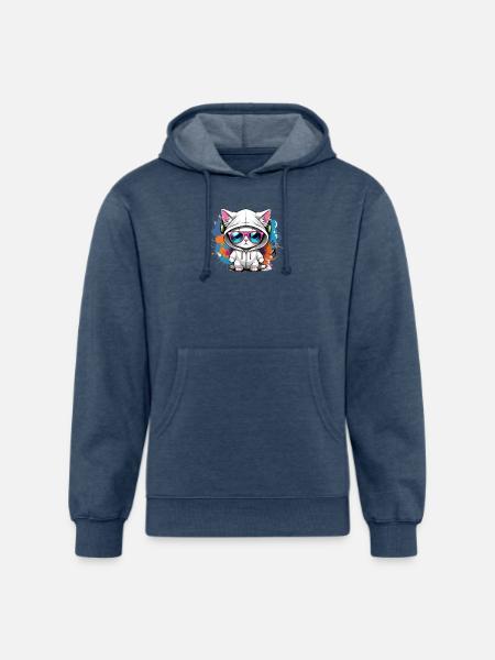 cute cat enjoying music - Unisex Organic Hoodie - heather navy