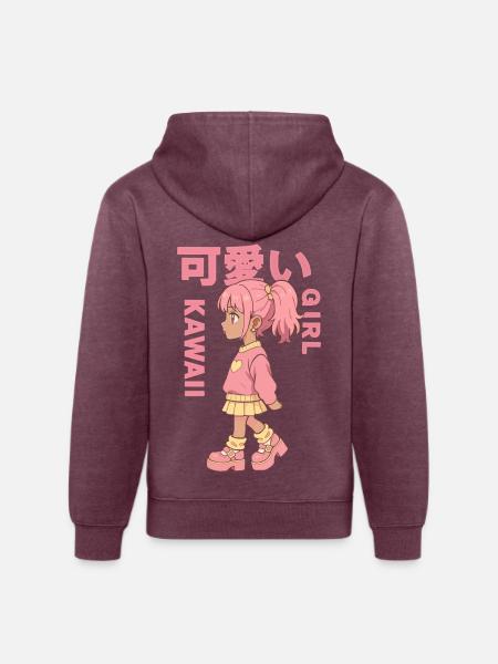 Kawaii Girl - Unisex Organic Hoodie - heather burgundy