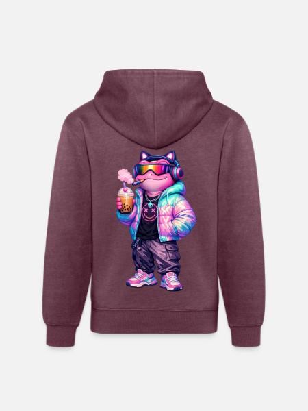 Retro CyberPunk Frog - Unisex Organic Hoodie - heather burgundy