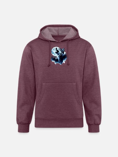 Wolf Howling at the Moon - Unisex Organic Hoodie - heather burgundy