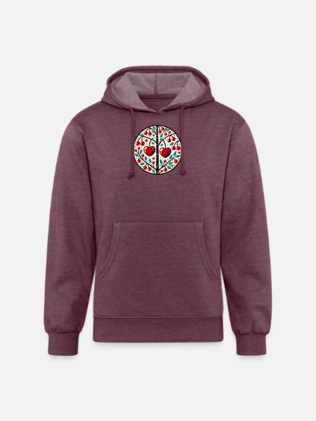 Heart Cherry Tree Folk Circle - Unisex Organic Hoodie - heather burgundy
