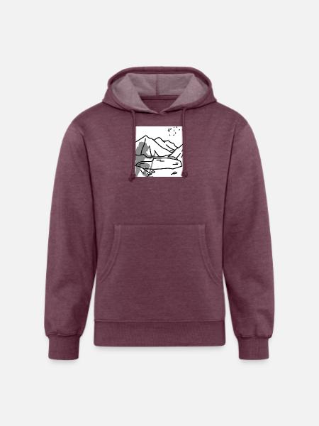 Minimal Mountain Birds Line Art - Unisex Organic Hoodie - heather burgundy