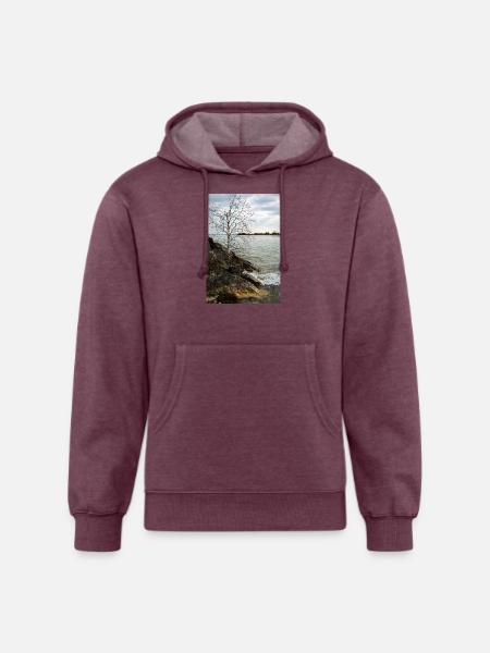 tiny tree on shore - Unisex Organic Hoodie - heather burgundy