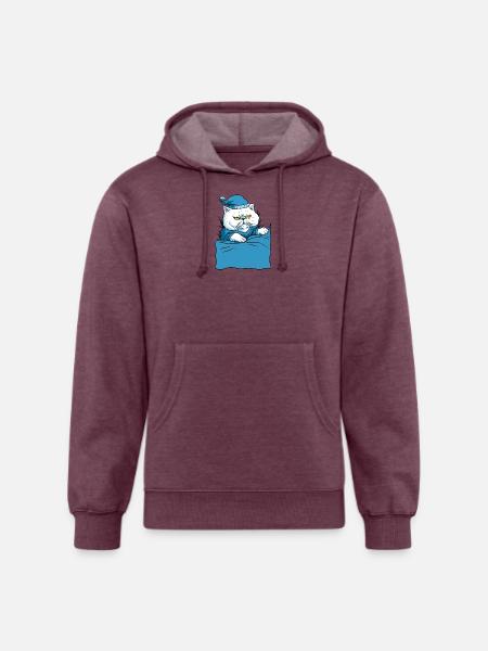 Grumpy Blue Pajama Cat - Unisex Organic Hoodie - heather burgundy