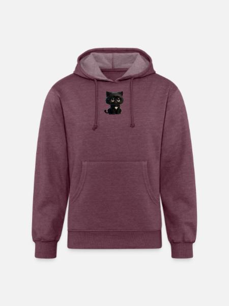 Black Kitty Glasses Heart Pendant - Unisex Organic Hoodie - heather burgundy