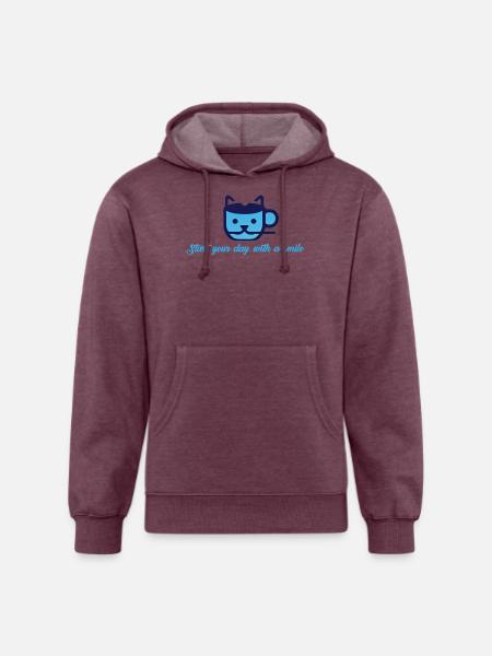 Blue Cat Morning Smile - Unisex Organic Hoodie - heather burgundy