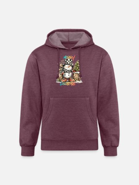 Checkerboard Snowman Christmas Tee - Unisex Organic Hoodie - heather burgundy