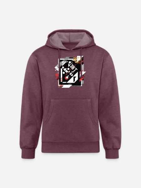 Geometric Grid Collage on Black - Unisex Organic Hoodie - heather burgundy