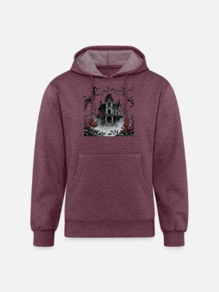 Gothic Manor in Mist - Unisex Organic Hoodie - heather burgundy