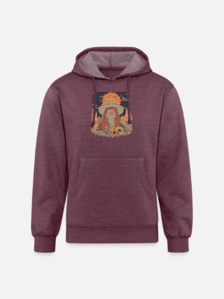 Mystic Sunflower Dreamer Illustration - Unisex Organic Hoodie - heather burgundy