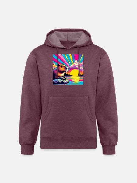 Neon Sunset Guinea Pig - Unisex Organic Hoodie - heather burgundy