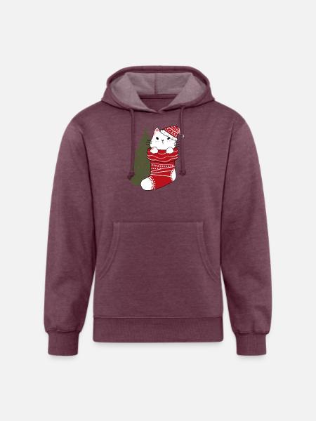 Cute Cat in Christmas Sock - Unisex Organic Hoodie - heather burgundy