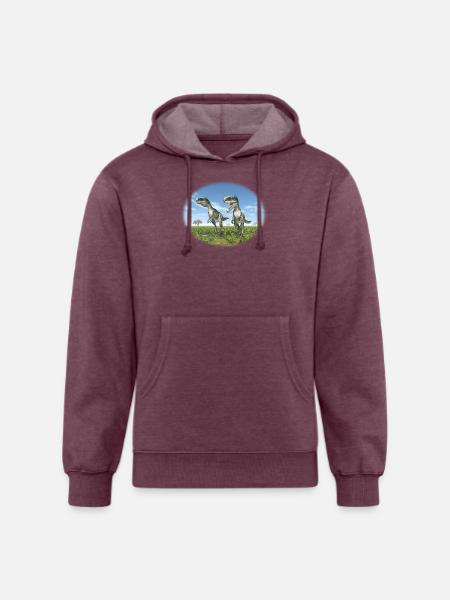 Monolophosaurus in a Prehistoric Landscape - Unisex Organic Hoodie - heather burgundy