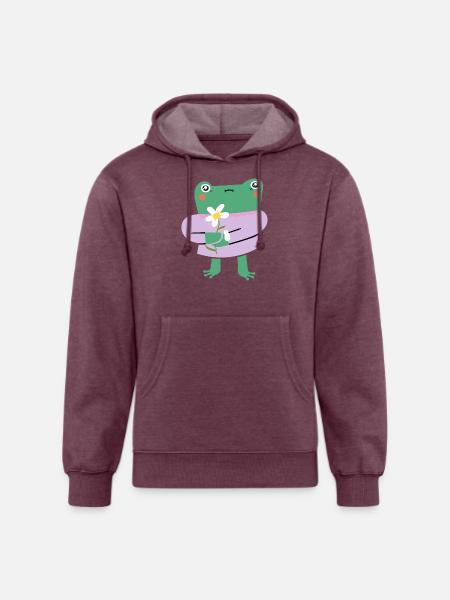 Shy Frog with Flower - Unisex Organic Hoodie - heather burgundy