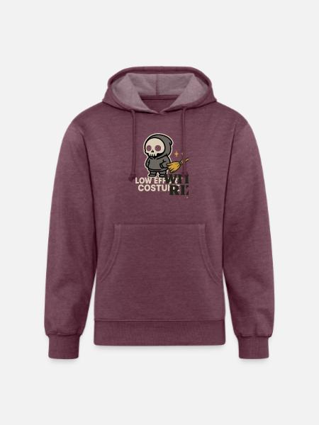 Skeleton Hoodie with Broom - Unisex Organic Hoodie - heather burgundy