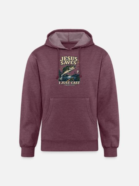 Jesus Saves I Just Cast Christian Fishing - Unisex Organic Hoodie - heather burgundy