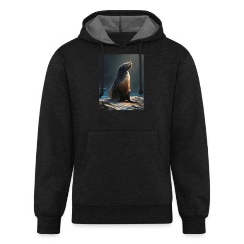 Fur Seal Artistic Shore Portrait Design - Unisex Organic Hoodie