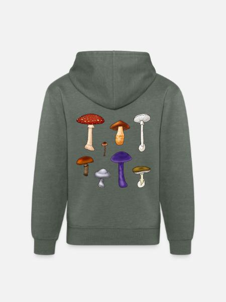 Poisonous Mushrooms - Unisex Organic Hoodie - heather military green