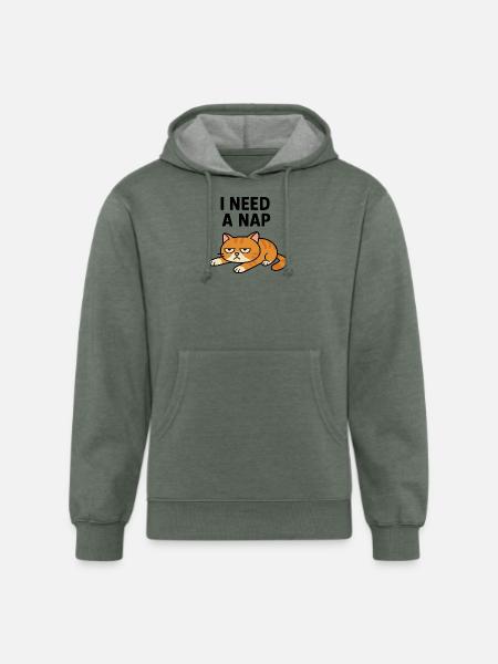 Grumpy Cat Lying Down Illustration - Unisex Organic Hoodie - heather military green
