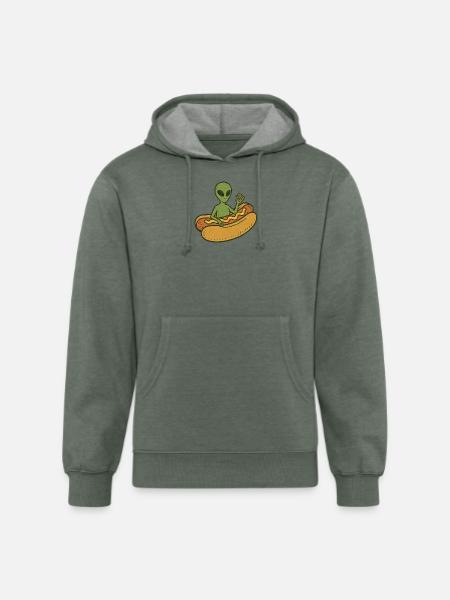 Alien Hot Dog Casual Illustration - Unisex Organic Hoodie - heather military green