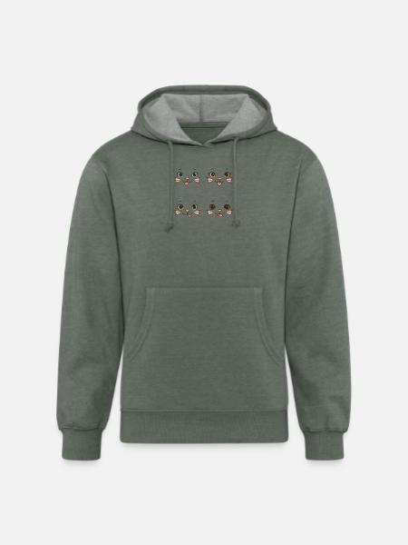 Four Playful Cat Faces - Unisex Organic Hoodie - heather military green