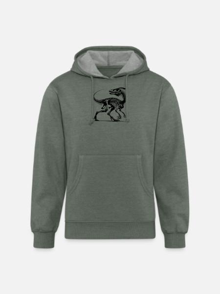 Dinosaur Raptor With Spine Bone - Unisex Organic Hoodie - heather military green