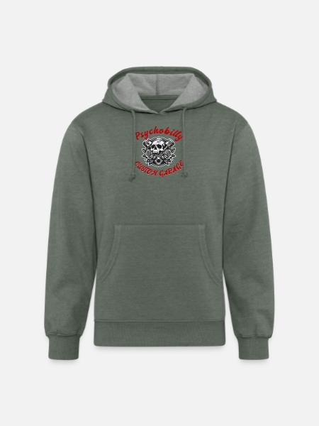 PsychoBilly Custom Garage - Unisex Organic Hoodie - heather military green