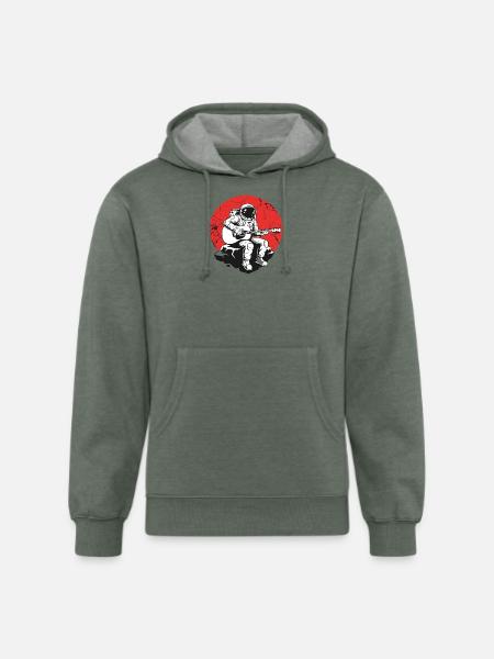 Astronaut Guitar on Red Rock - Unisex Organic Hoodie - heather military green