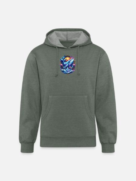 Crystal Whale Geometric Ocean Art T-Shirt - Unisex Organic Hoodie - heather military green
