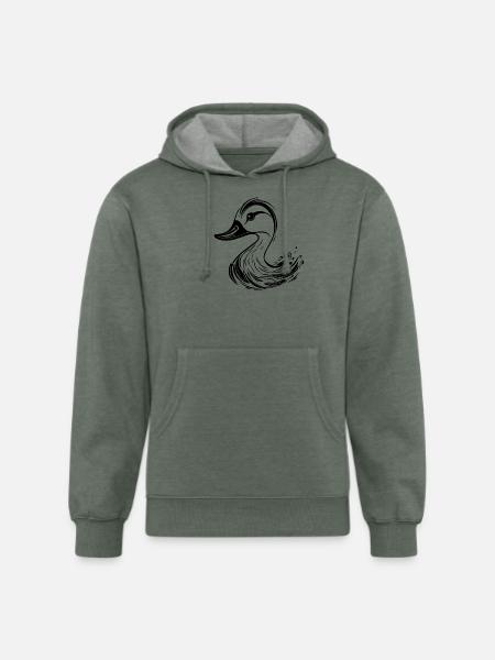 Cute Tattoo Style Duck - Unisex Organic Hoodie - heather military green