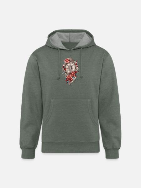 Rose Compass Elegance Collection - Unisex Organic Hoodie - heather military green