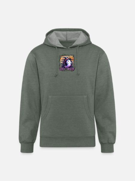 Whimsical Ghost Boo to You - Unisex Organic Hoodie - heather military green