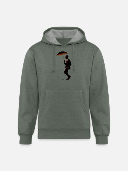Noir Gentleman Umbrella Silhouette - Unisex Organic Hoodie - heather military green