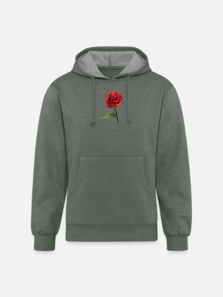 Low-Poly Rose Bloom Tee - Unisex Organic Hoodie - heather military green