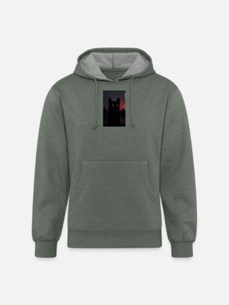 Mysterious Black Wolf at Night - Unisex Organic Hoodie - heather military green