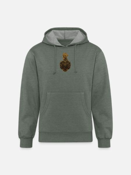 Golden ornate rooster art - Unisex Organic Hoodie - heather military green