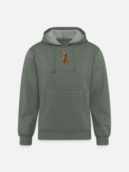 Surprised Monkey Raise Hand - Unisex Organic Hoodie - heather military green
