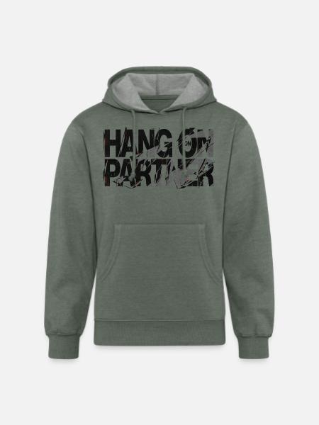Hang On Partner Distressed Text - Unisex Organic Hoodie - heather military green