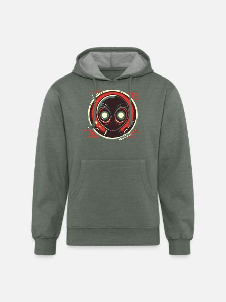 Cosmic Alien Face Illustration - Unisex Organic Hoodie - heather military green