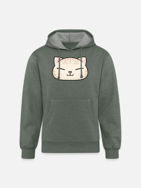 Cute Cream Cat Face - Unisex Organic Hoodie - heather military green