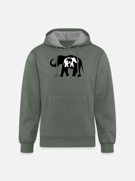 Black And White Elephants - Unisex Organic Hoodie - heather military green