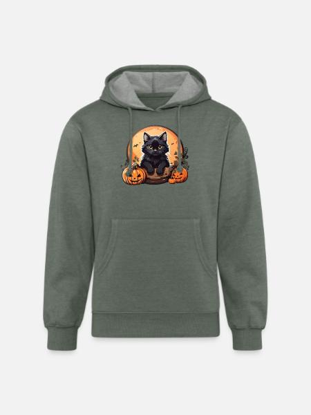 Halloween Cat - Unisex Organic Hoodie - heather military green