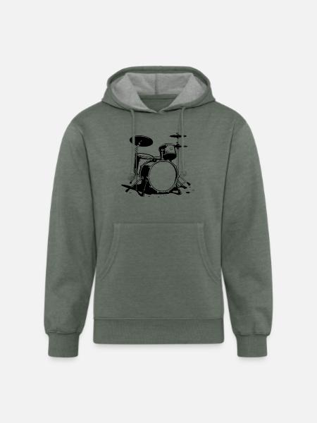 Drum Kit Sketch - Unisex Organic Hoodie - heather military green