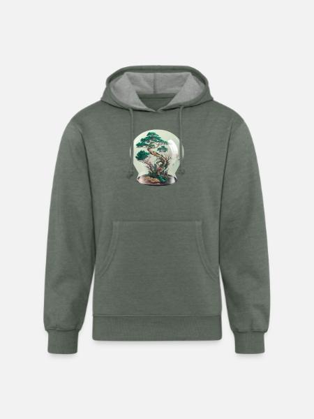 Bonsai Tree Terrarium - Unisex Organic Hoodie - heather military green